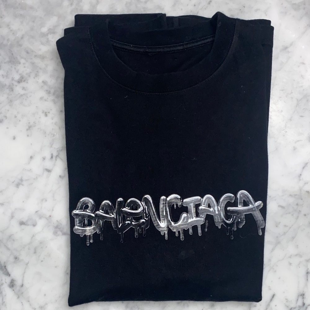 Balenciaga Black Tee with Metallic Logo